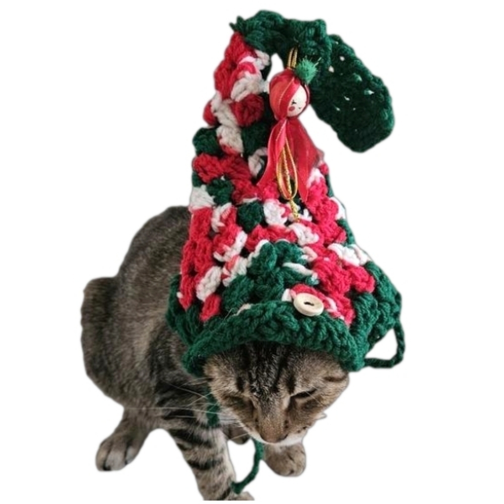 Handmade Crochet Santa Hat for Medium to Large Pets Christmas Dog or Cat Costume - Picture 11 of 17